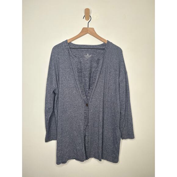 Cuddl Duds Soft Cardigan Sweater Petite Large Heather Navy Blue Loungewear Top - Picture 2 of 9